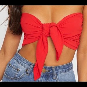 Red Tie Front Crop